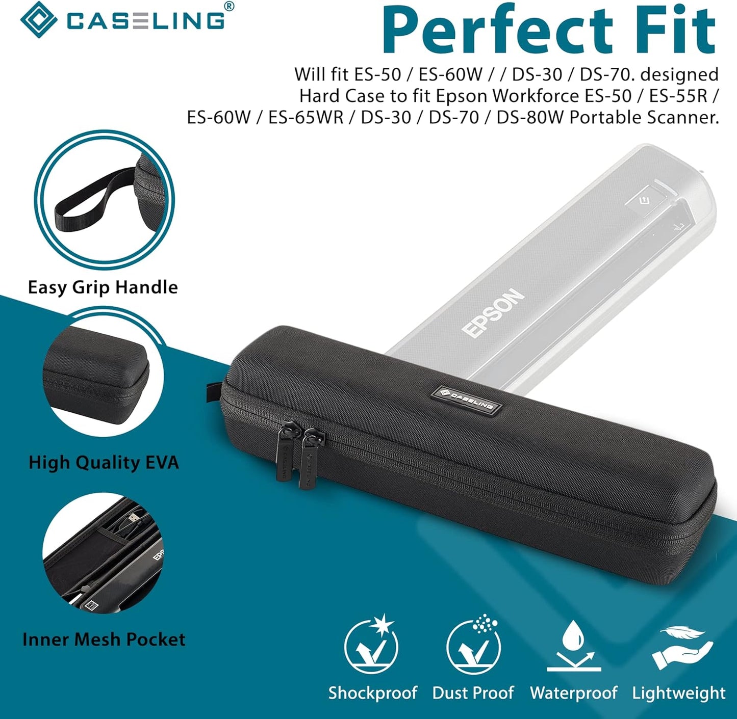 Case Fits Epson Workforce ES-50 / ES-60W / DS-30 / DS-70 Portable Document & Image Scanner - (Will Not fit Other Models.)