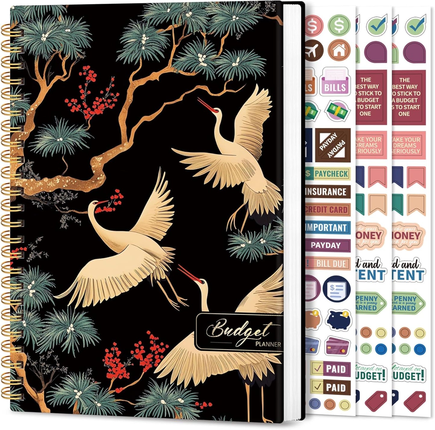 Aesthetic Budget Planner - Monthly Finance Planner with Expense Tracker Notebook, Undated Bill Organizer to Manage Your Finances, Account Book with Colorful Pattern-Crane