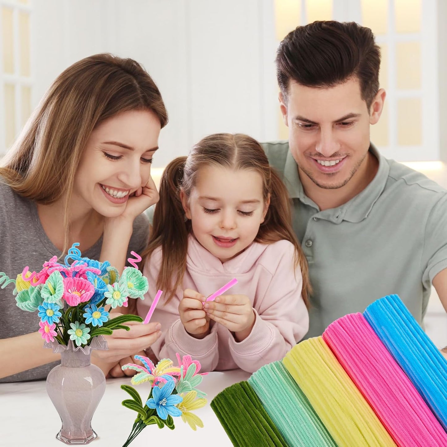 5 Mixed Macaron Colors Chenille Stems Bulk，400 Pcs Pipe Cleaners Craft with Floral Wires, Gardening Tape,Greeting Card,Bouquet Paper,Hot Glue Stick,Stamen & Ribbon，Ideals for DIY School Projects