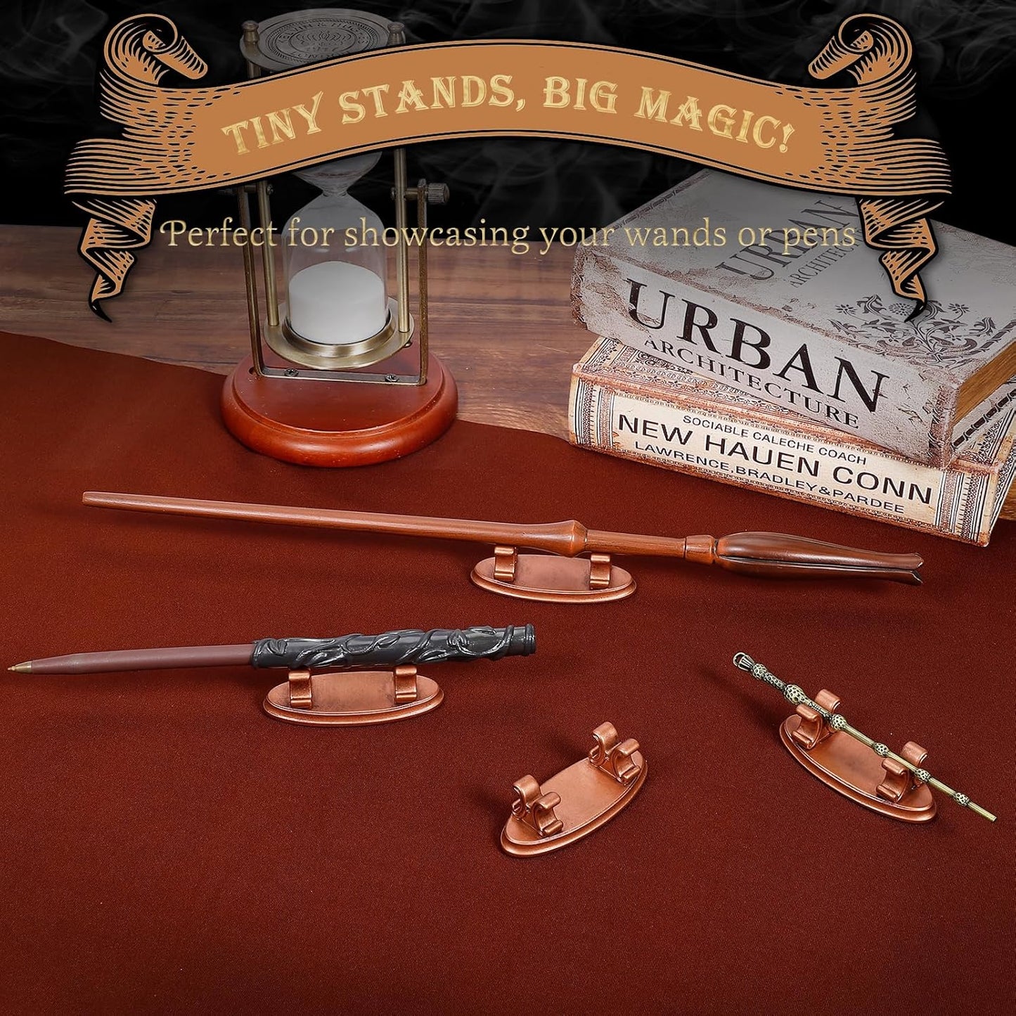 4PCS Resin Pen Holders Wizard Magic Wand Display Stands Mini Holders for Pencil Desk Decor Collection, 2.8'' L×1.1'' W× 0.9'' H, Rosegold