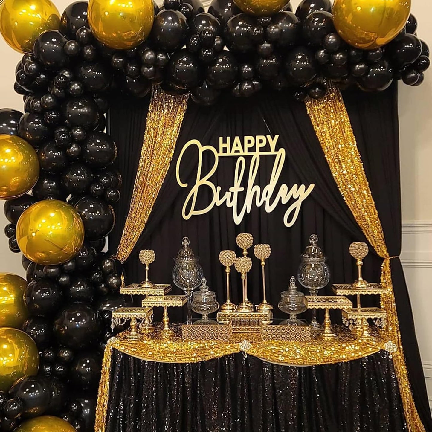 Black Backdrop Curtains 2 Panels 5ft x 10ft Polyester Photo Backdrop Drapes for Wedding Party Stage Birthday Decorations