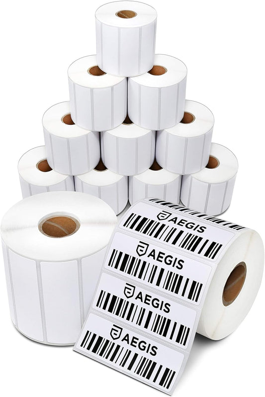 Aegis Adhesives - 3” X 1” Direct Thermal Labels for Barcodes, Address, Perforated & Compatible with Rollo, Zebra, & Other Desktop Label Printers (12 Rolls, 1300/Roll)