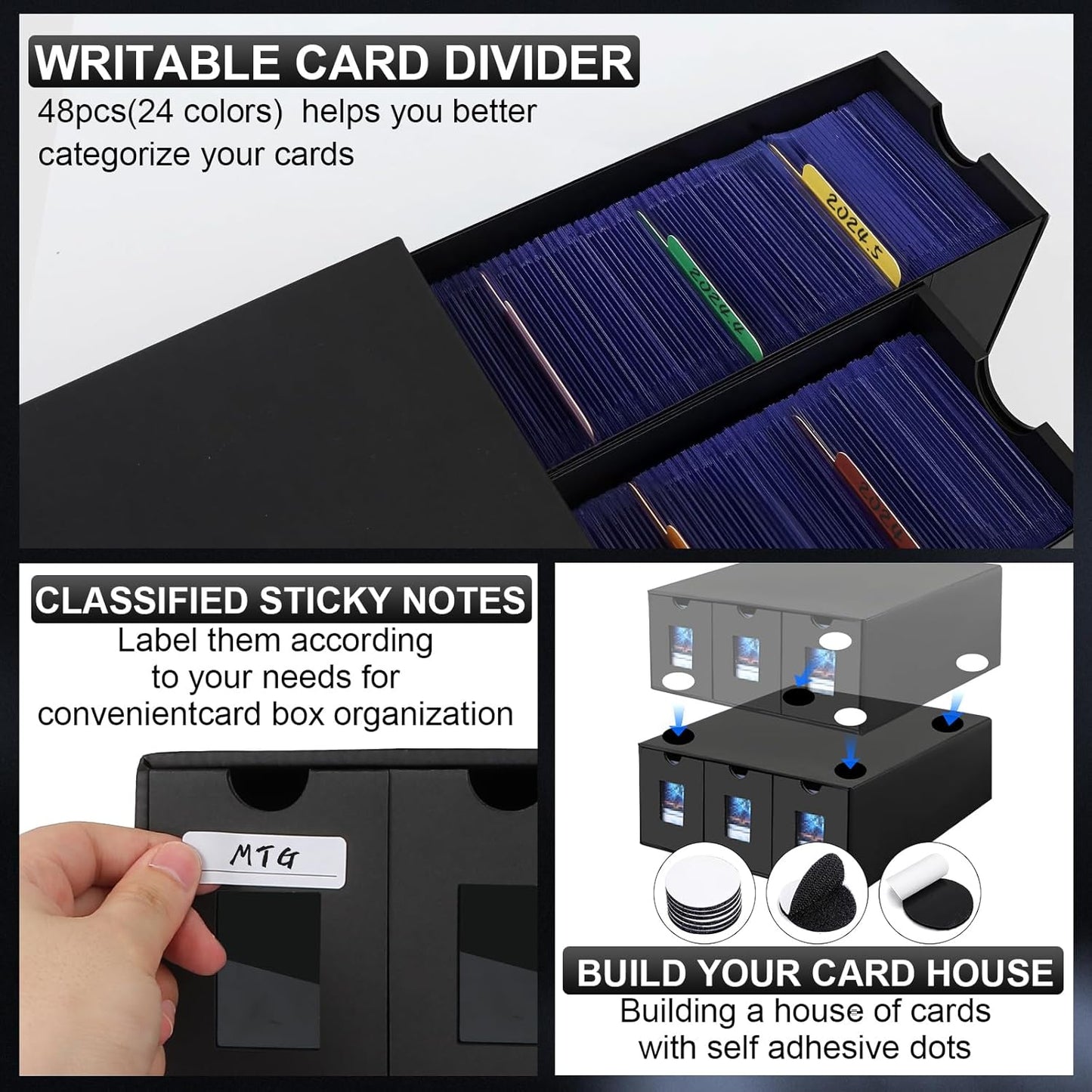 7200+ Card Storage Box, 1300+ Toploader Storage Box for Commander Display,with 48 Dividers, Labels & Tapes,Fit for TCG, PTCG, MTG