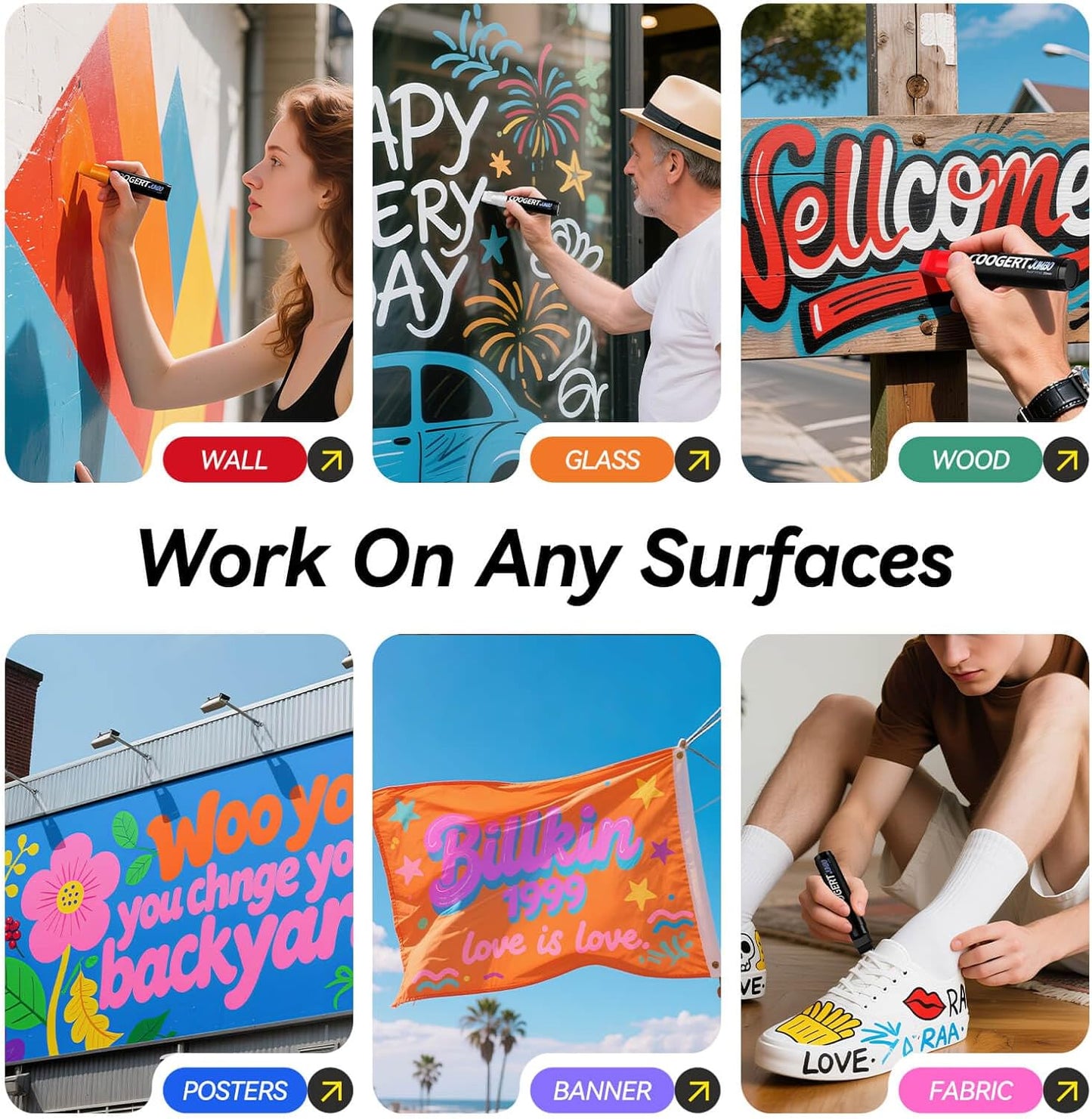 8 Vibrant Colors Jumbo Poster Markers, 15MM Thick Permanent Acrylic Graffiti Markers, Wide Tip Paint Marker for Canvas, Posters Board, Fabric, Window, Wood, Teachers,Banner painting supplies