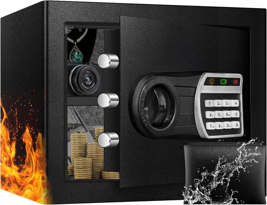 1.6 Cuft Safe Box, Home Safes with Fireproof Waterproof Bag, Anti-Theft Safety Box with Digital Keypad, Smart Alert System, Spare Keys, Removable Shelf, LED Light, Personal Document Safe