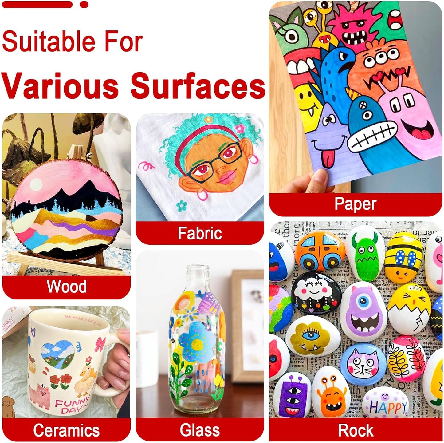 Betem Paint Markers Acrylic Paint Pens, Dual Tip 48 Colors Acrylic Markers with Brush Tip and Fine Point, Art Supplies for Wood, Canvas, Stone, Glass, Rock Painting Kit DIY Crafts Drawing Kit with Bag