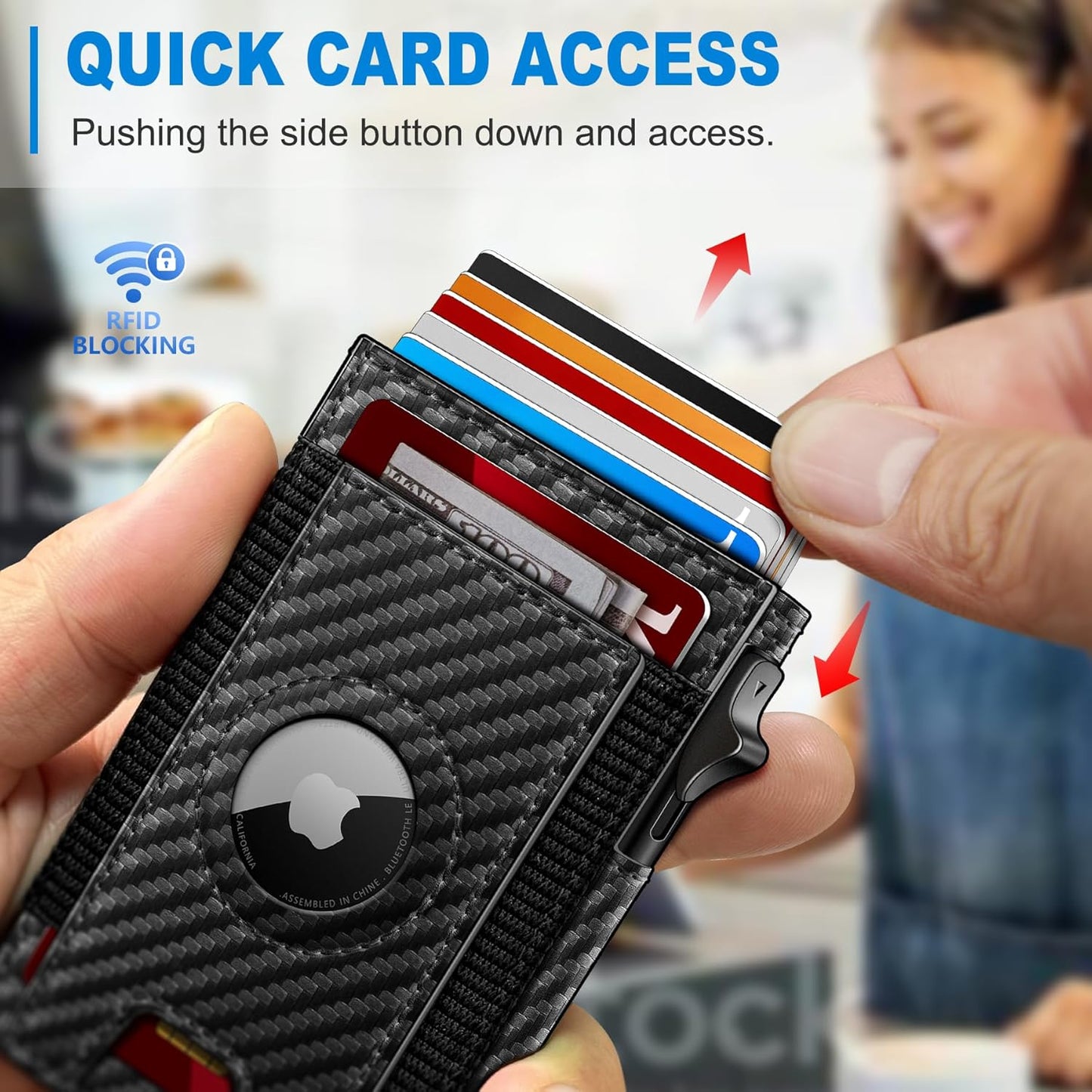 Airtag Wallet for Men, Slim Pop Up Credit Card Holder RFID Blocking Mens Minimalist wallet for 7-9 Cards ID Window, with Gift Box