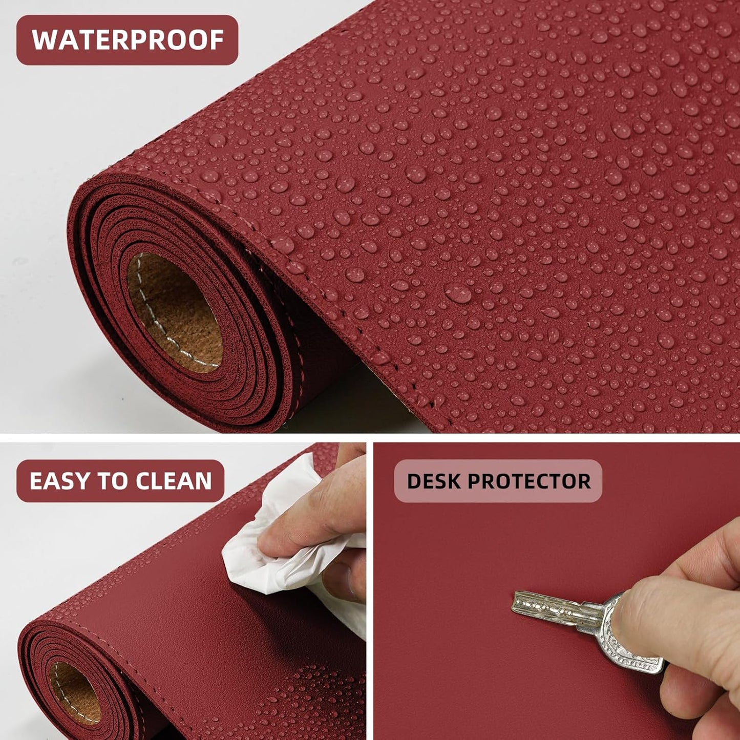AFIING Leather Desk pad Protector, Large Desk mat with Natural Cork & PU Leather,Mouse pad,Non-Slip Office Desk Mat,Waterproof Desk Writing Pad for Office and Home (23.6in*13in, Red)