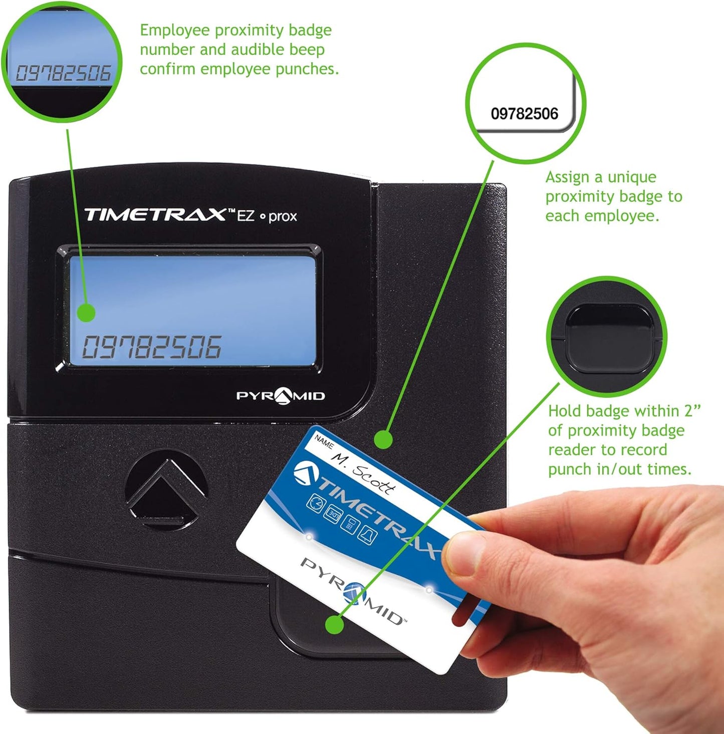 Pyramid Time Systems -TimeTrax Automated Proximity Time and Attendance with Pyramid TTEZ Time Clock System with Software Download [PPDLAUBKN], RFID - No Touch Employee Punch in - Black