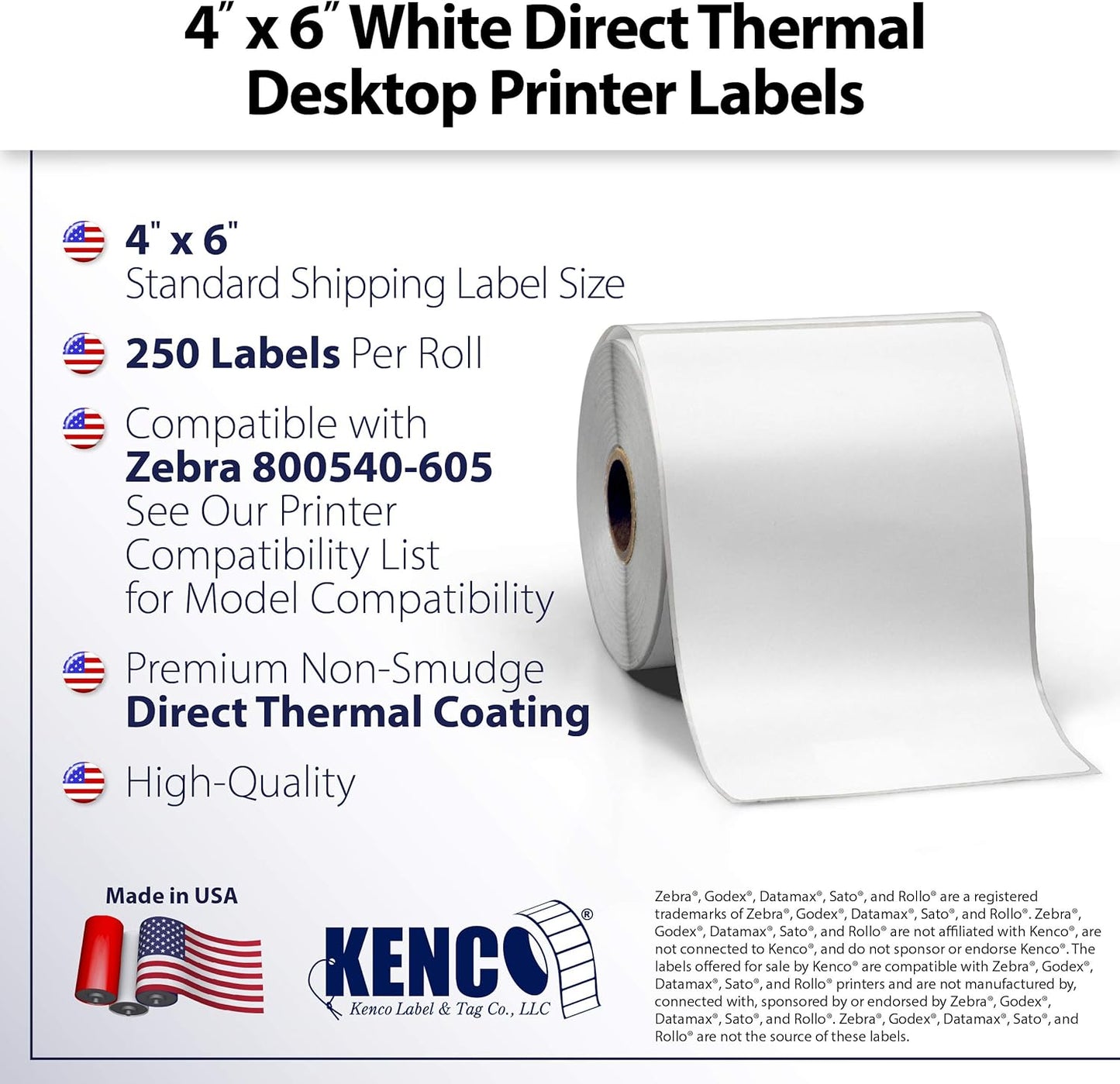 4" X 6" Direct Thermal Perforated Stickers Labels for Shipping Labels, Inventory, and Color Coding - Compatible with Zebra, Rollo, Godex and More (White, 48 Rolls)