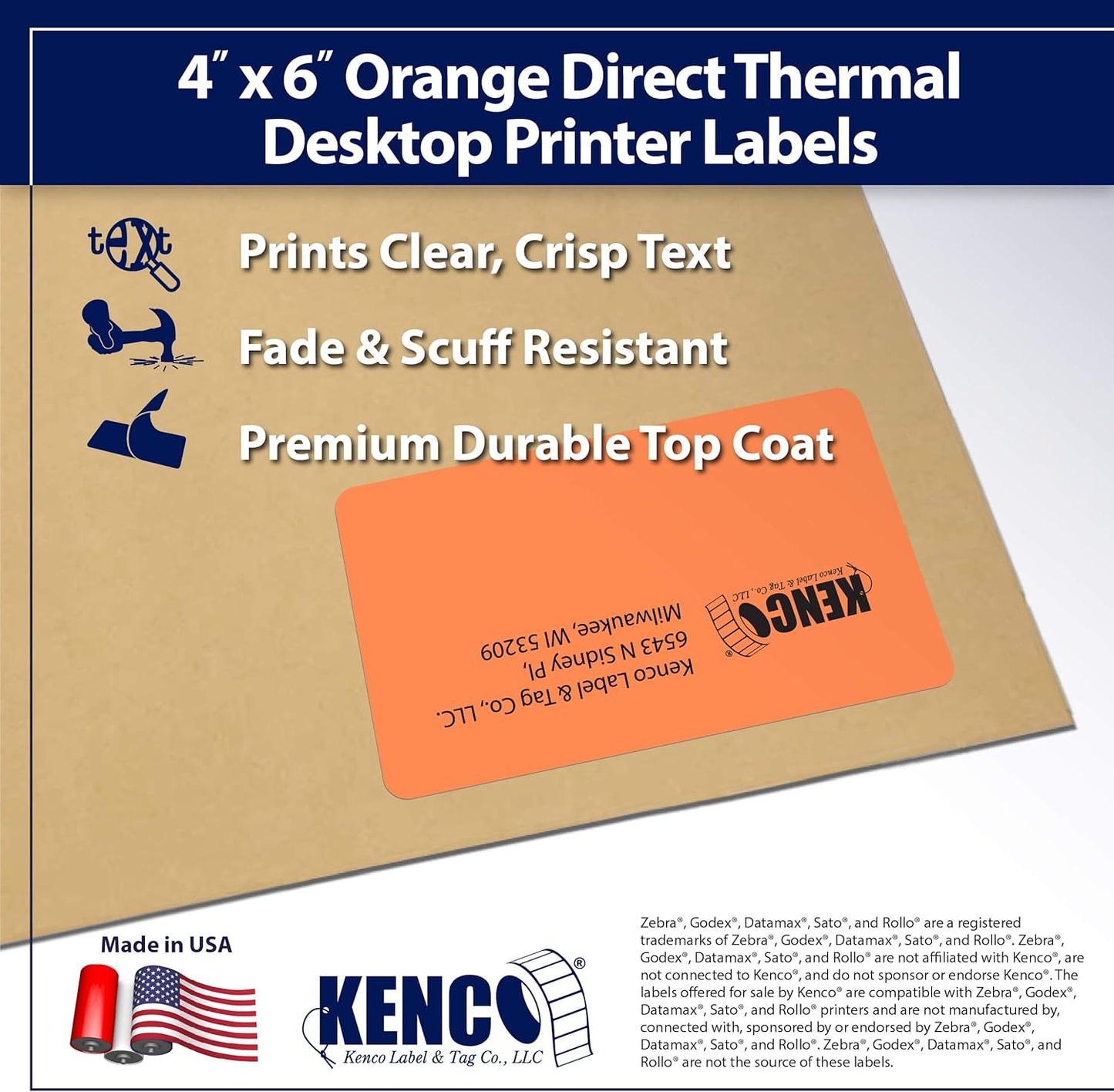 4" X 6" Direct Thermal Perforated Stickers Labels for Shipping Labels, Inventory, and Color Coding - Compatible with Zebra, Rollo, Godex and More (Orange, 6 Rolls)