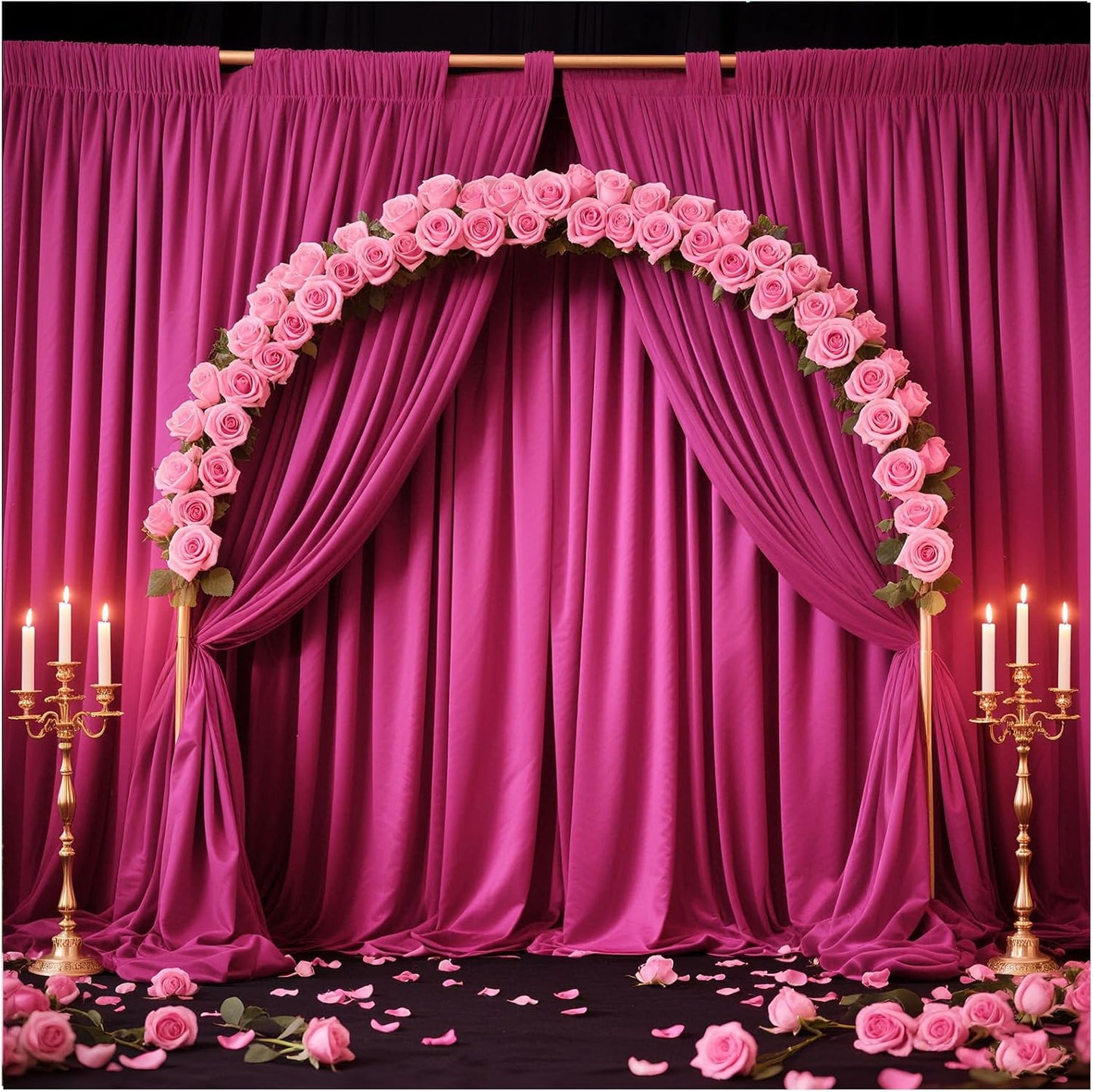 Hot Pink Backdrop Drapes Curtain: Polyester Wedding Party Photography Backdrop Fabric - Fuchsia Birthday Photo Background 6 Panels 5x10ft