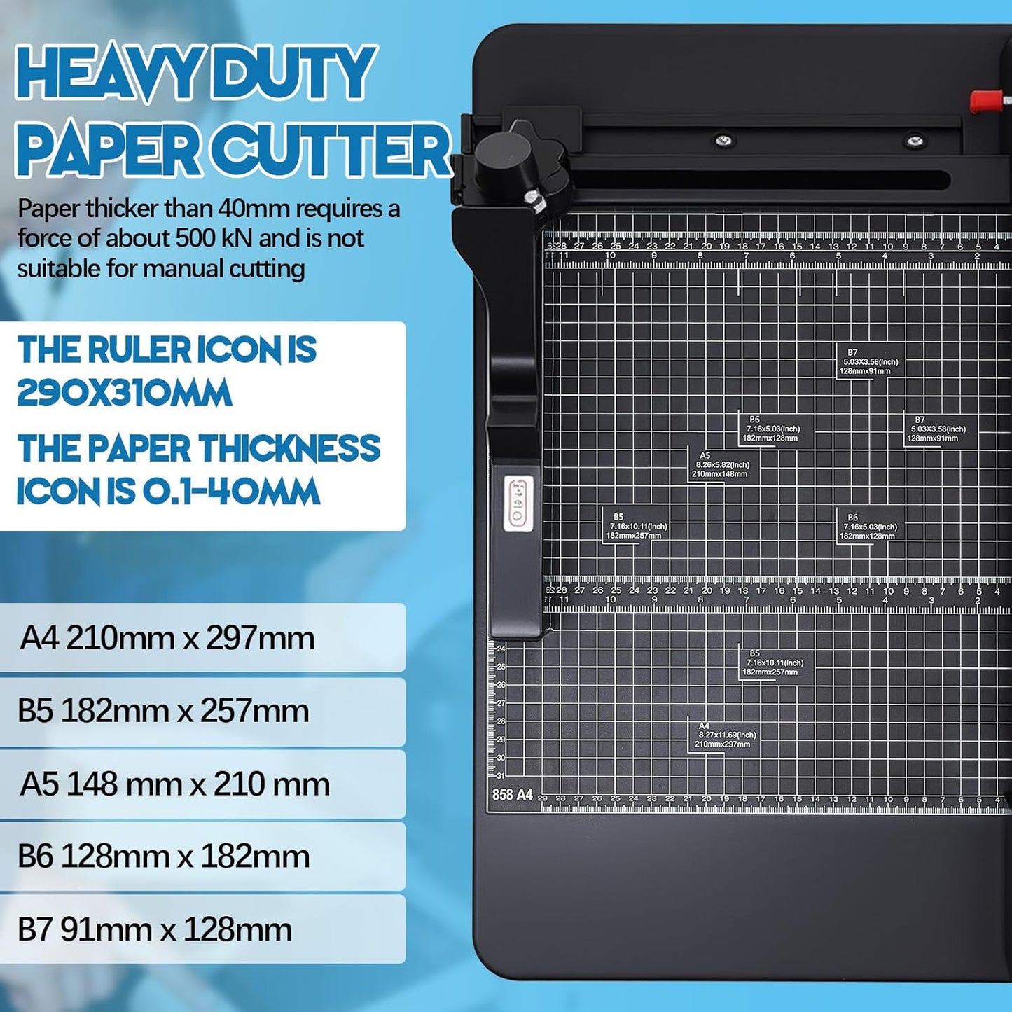 12 Inch A4 Heavy Duty Guillotine Paper Cutter 400 Sheet Capacity Guillotine Paper Cutter Stack Cards Trimmer Solid Steel with Metal Base for Cardstock Leather Office Home School (Black)