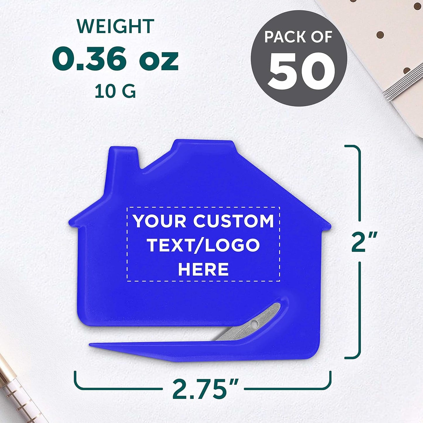 Custom House Letter Openers Set of 50, Personalized Bulk Pack - Perfect for Home or Office - Blue