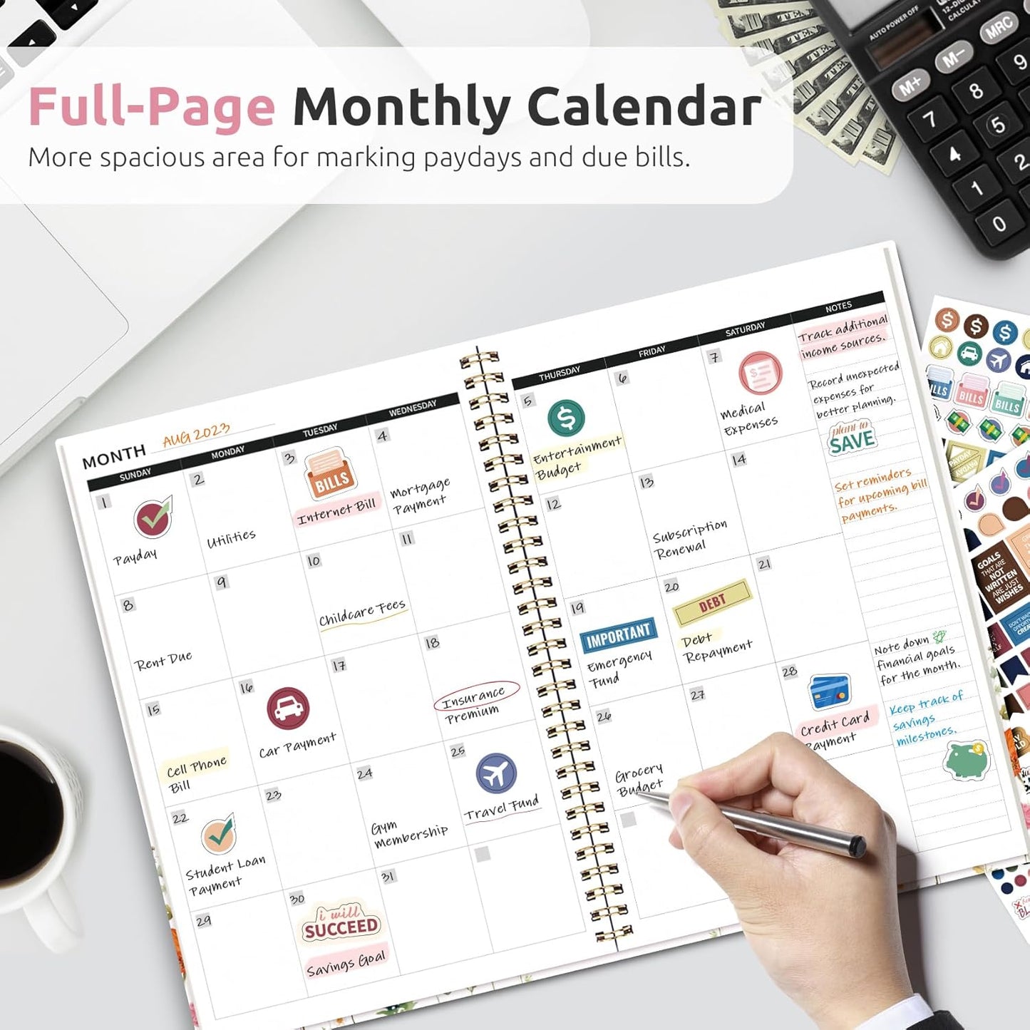 Aesthetic Budget Planner - Monthly Finance Planner with Expense Tracker, Undated Bill Organizer, Budget Notebook to Manage Your Finances, Account Budget Book with Colorful Pattern - Wildflowers