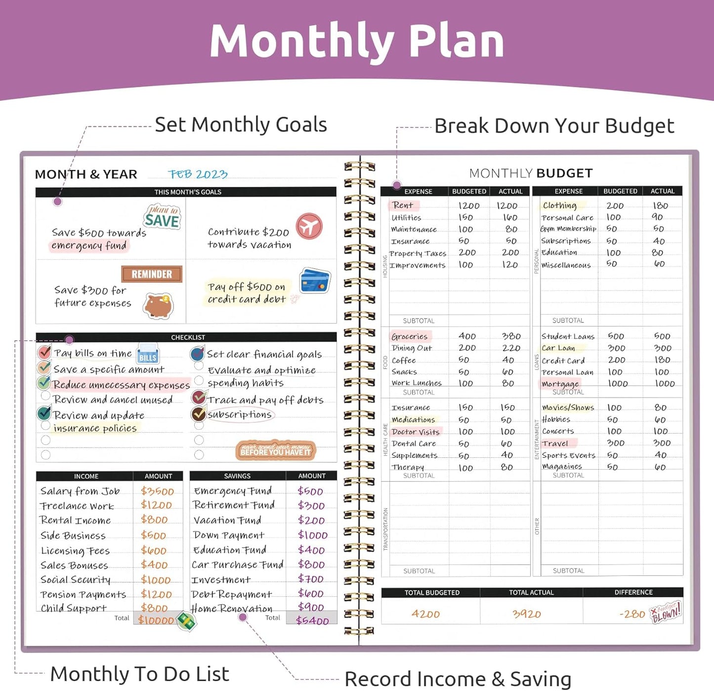 Aesthetic Budget Planner - Monthly Finance Planner with Expense Tracker, Undated Bill Organizer, Budget Notebook to Manage Your Finances, Account Budget Book with Colorful Pattern - Checkered