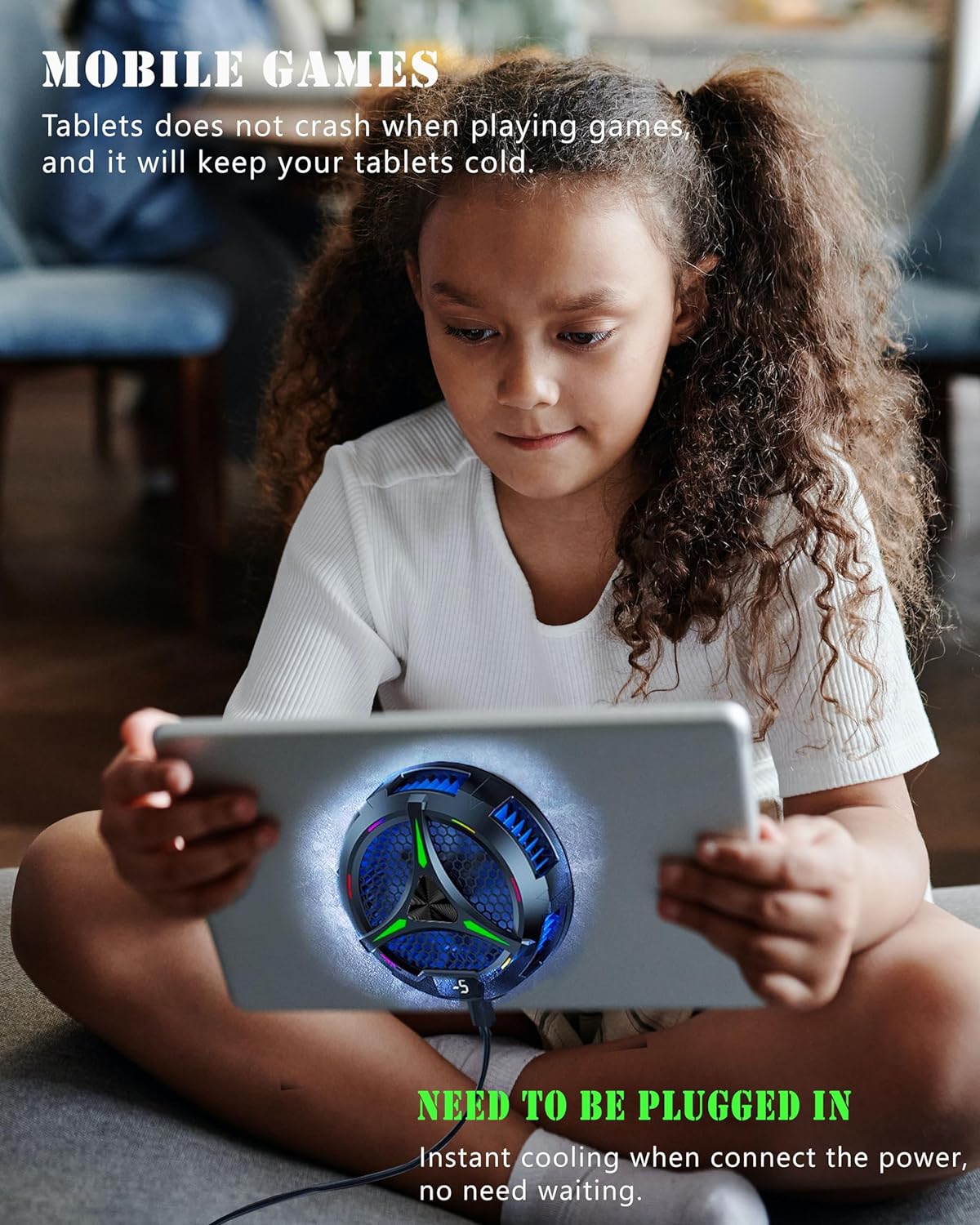 iPad Cooler,Magnetic Tablet Cooler for ipad/Surface pro/Samsung Tab,iPad Cooing Fan with Temperature Display for Mobile Gaming,Tiktok Live Streaming (Green Mech+3 pcs Magnetic Suction Sheet)