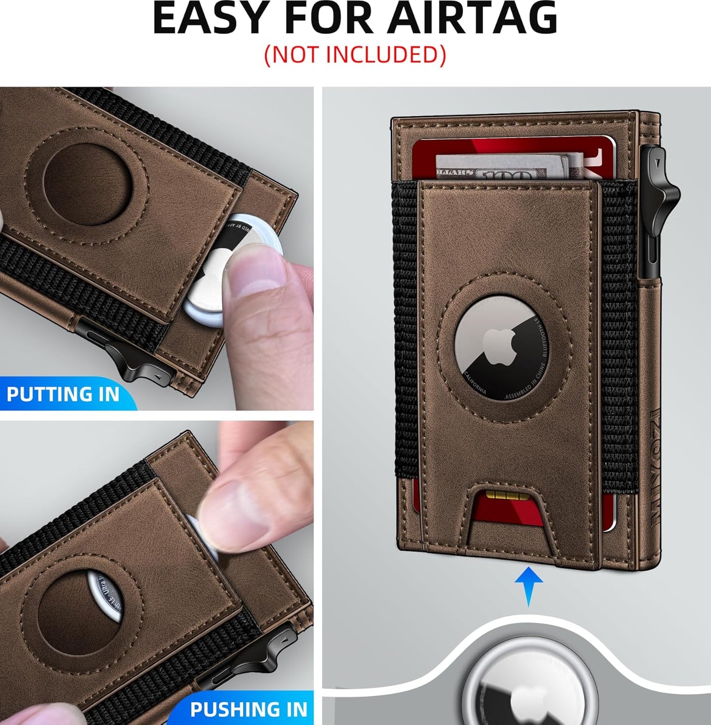 Airtag Wallet for Men, Slim Pop Up Credit Card Holder RFID Blocking Mens Minimalist wallet for 7-9 Cards ID Window, with Gift Box