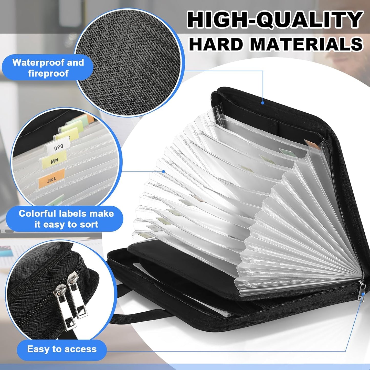 Henoyso 2 Pcs File Organizer Expanding Folder 13 Pockets Fireproof &Waterproof, Organize Receipts,Bills&Important Document Bag with Handle and Zipper Labels for Letter A4 Files,Home Office & School