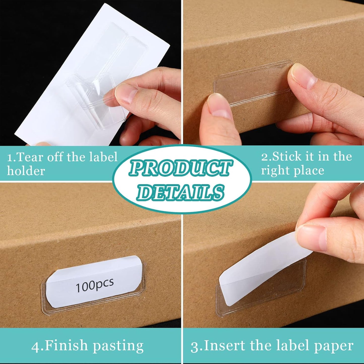 Jeyiour 100 Pcs Label Holders Adhesive Nameplate Pockets Storage Bin Labels Index Card Holder Shelf Plastic Peel Stick for Classroom Supermarket Bookshelf Library Student Box Drawer (2 x 0.6 Inch)