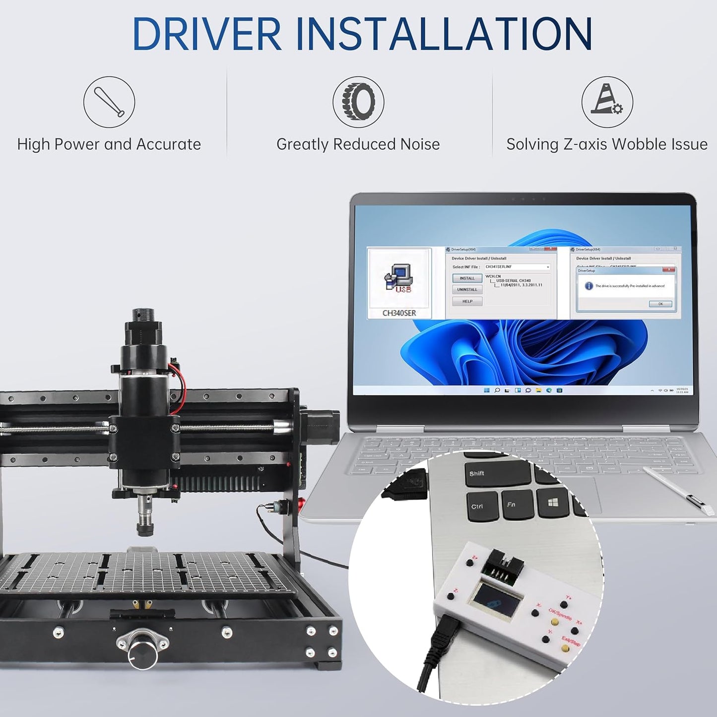 3 Axis 3020 Plus CNC Engraving Machine,500W CNC Wood Router Desktop CNC Machine for Metal Wood Acrylic MDF w/Limit Switche Emergency-Stop, Working Area:11.81 * 7.87 * 2.87 inch