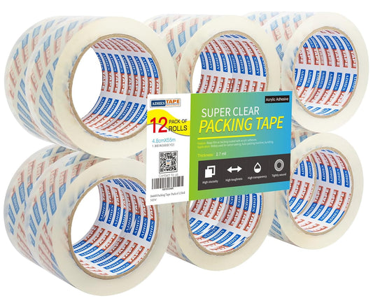 ADHES Packing Tape Shipping Tape Packaging Tape for Moving Boxes Heavy Duty Clear, 55M Per Roll 1.88 Inch Width,2.7Mil