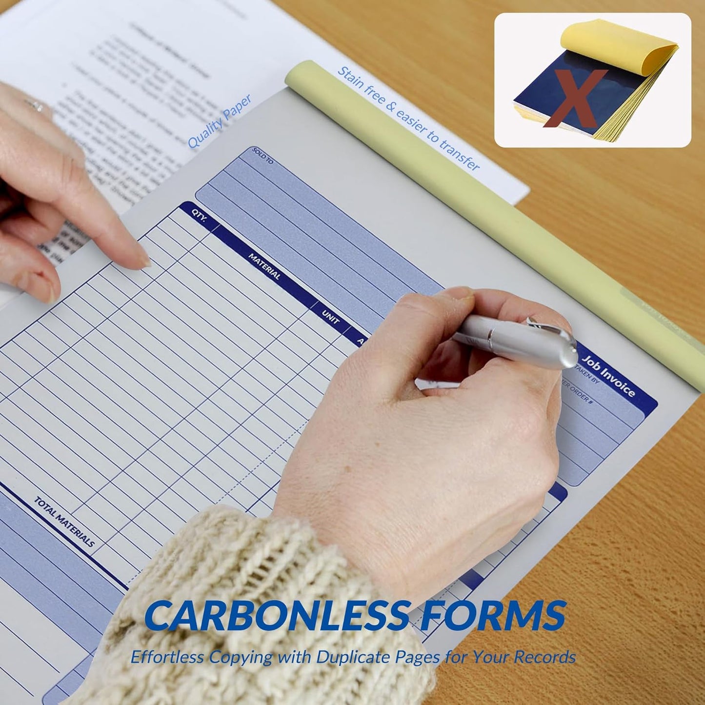 Job Work Order Forms, Large Size Contractor Invoice Book 8-1/2" x 11-7/16", Invoice Receipt Book for Small Business, 2-Part Carbonless Forms, 100 Sets (2 Books)