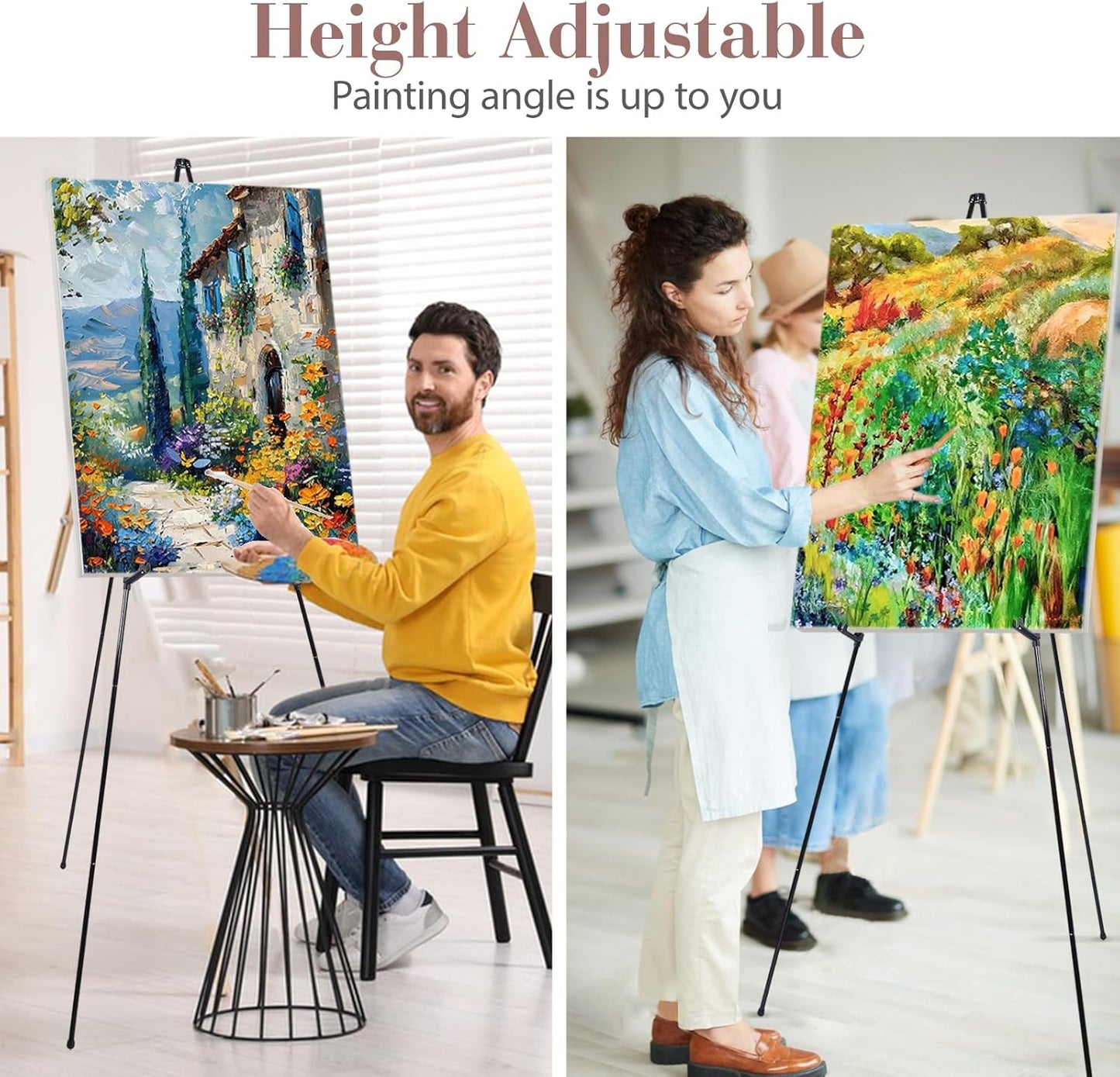 AZEAM 1 Pack 63" Easel Stand for Sign, Portable Easels for Painting, Foldable Black Metal Easel Display Stand Poster Holder Adjustable Sign Stand for Display Wedding Arts Poster