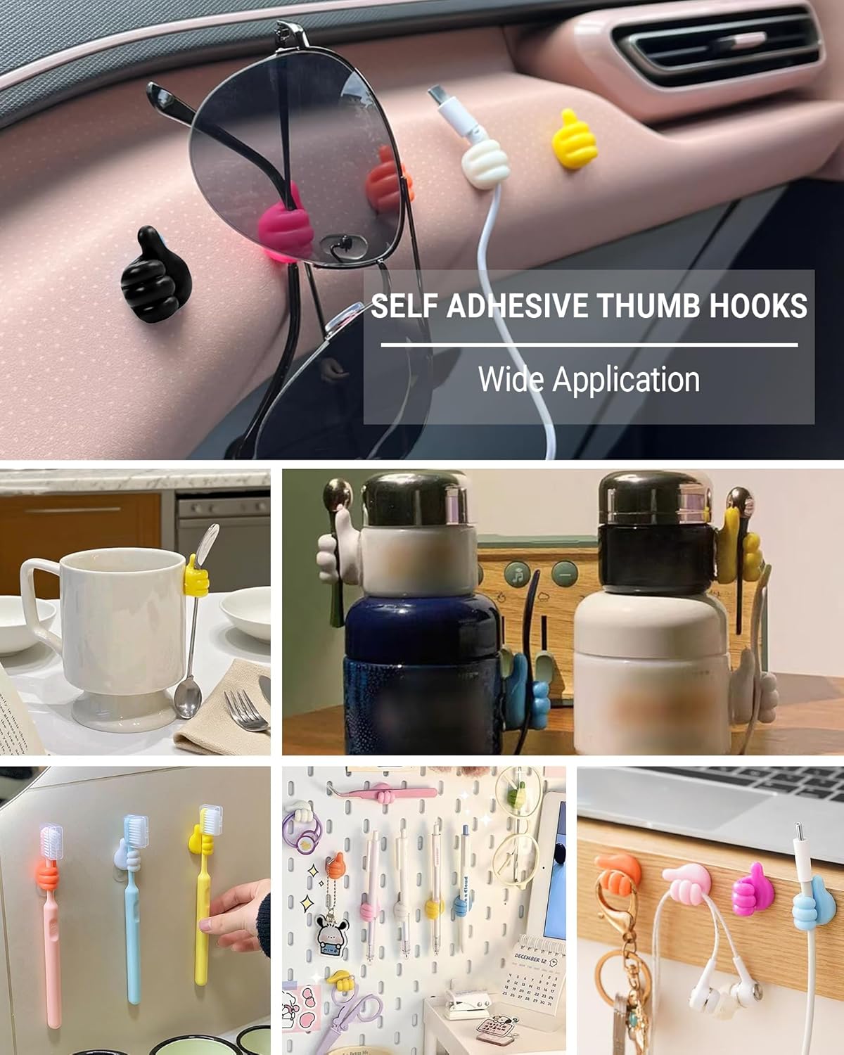 27 Pack Creative Silicone Thumb Wall Hook - Multifunction Adhesive Cable Clip - Self Adhesive Hooks for Cable Organization - Self Adhesive Thumb Cable Organizer Clips Key Hanger, 9 Colors