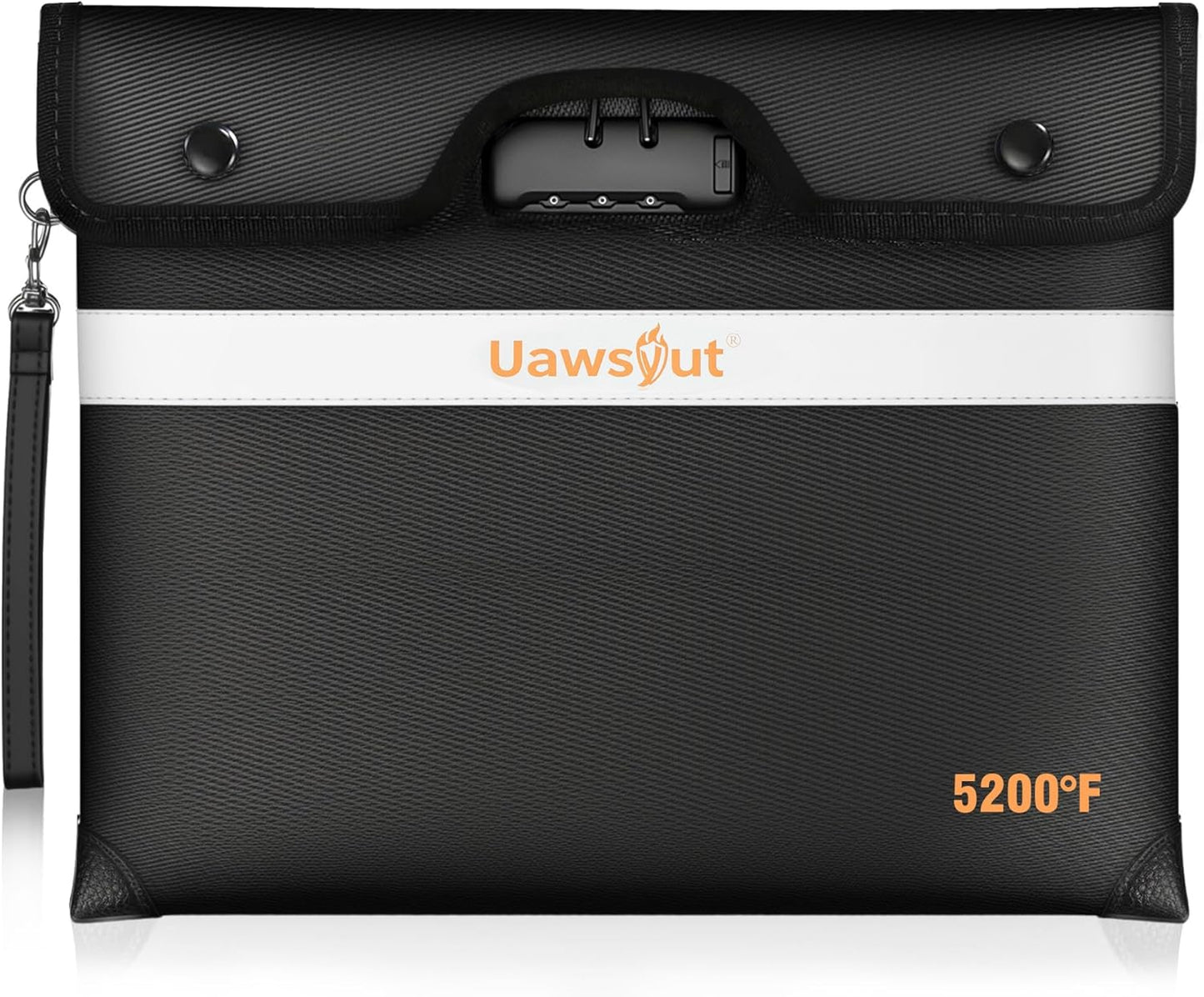 5200℉ Fireproof Document Bag with Lock, Portable Money Bag with Zipper Closure, Waterproof Envelope with Reflective Strip for A4 Letter, Tablet, Valuables, Cash and Passport(14.3"x11.2", Black)