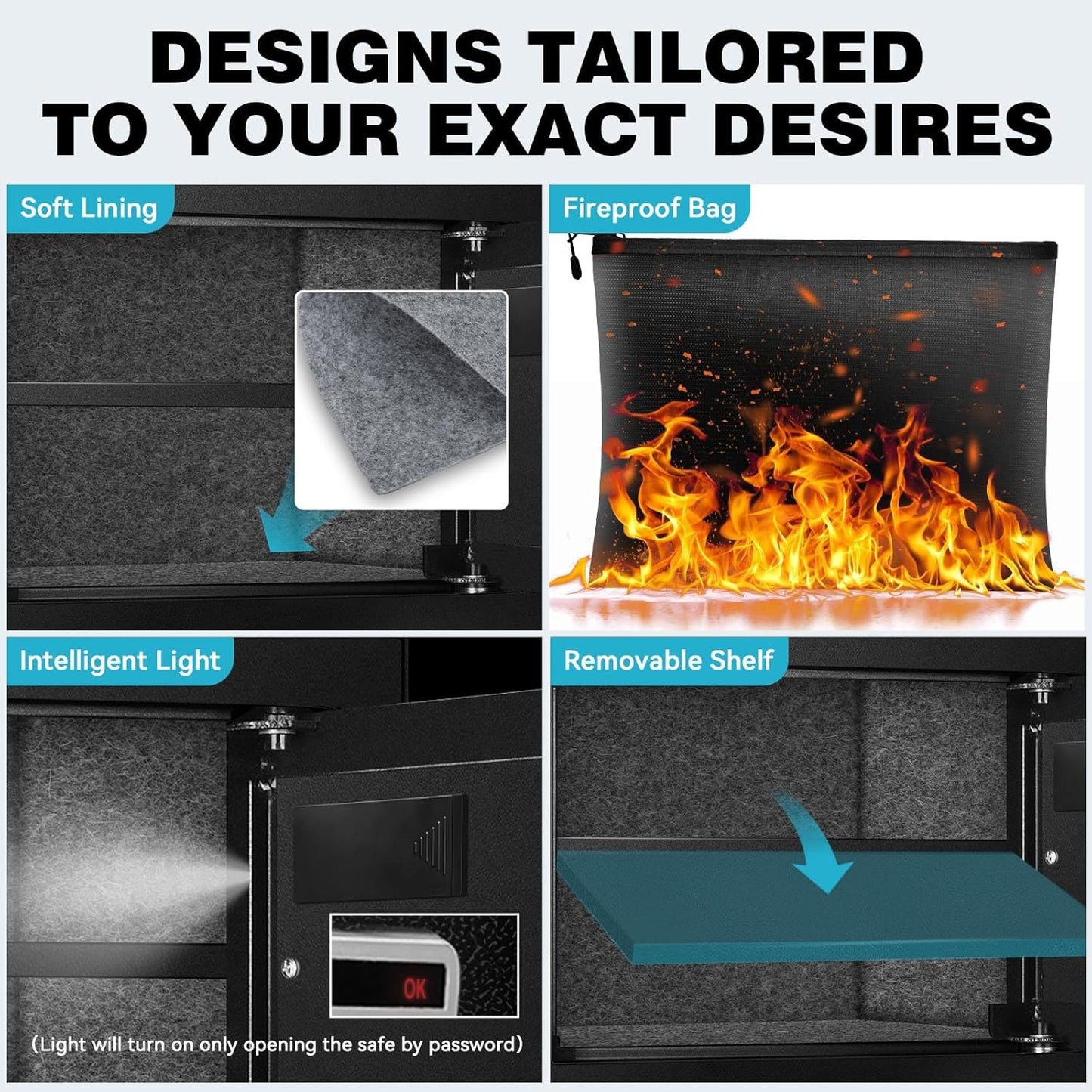 1.6 Cuft Safe Box, Home Safes with Fireproof Waterproof Bag, Anti-Theft Safety Box with Digital Keypad, Smart Alert System, Spare Keys, Removable Shelf, LED Light, Personal Document Safe