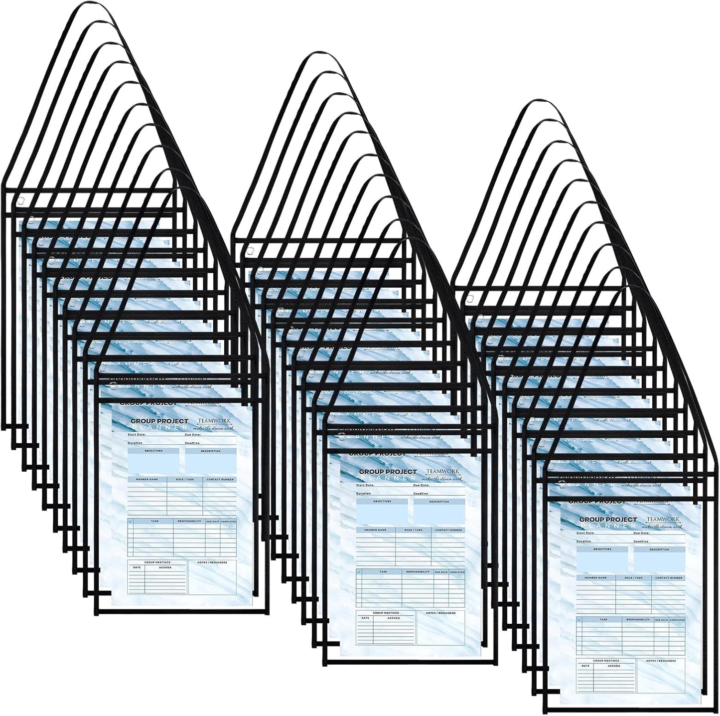 30 Pack Shop Ticket Holders Job Ticket Holders Work Order Holder Pockets, 10 x 14 Dry Erase Pocket Work Order Plastic Sleeves with Hanging Strap, Both Sides Clear