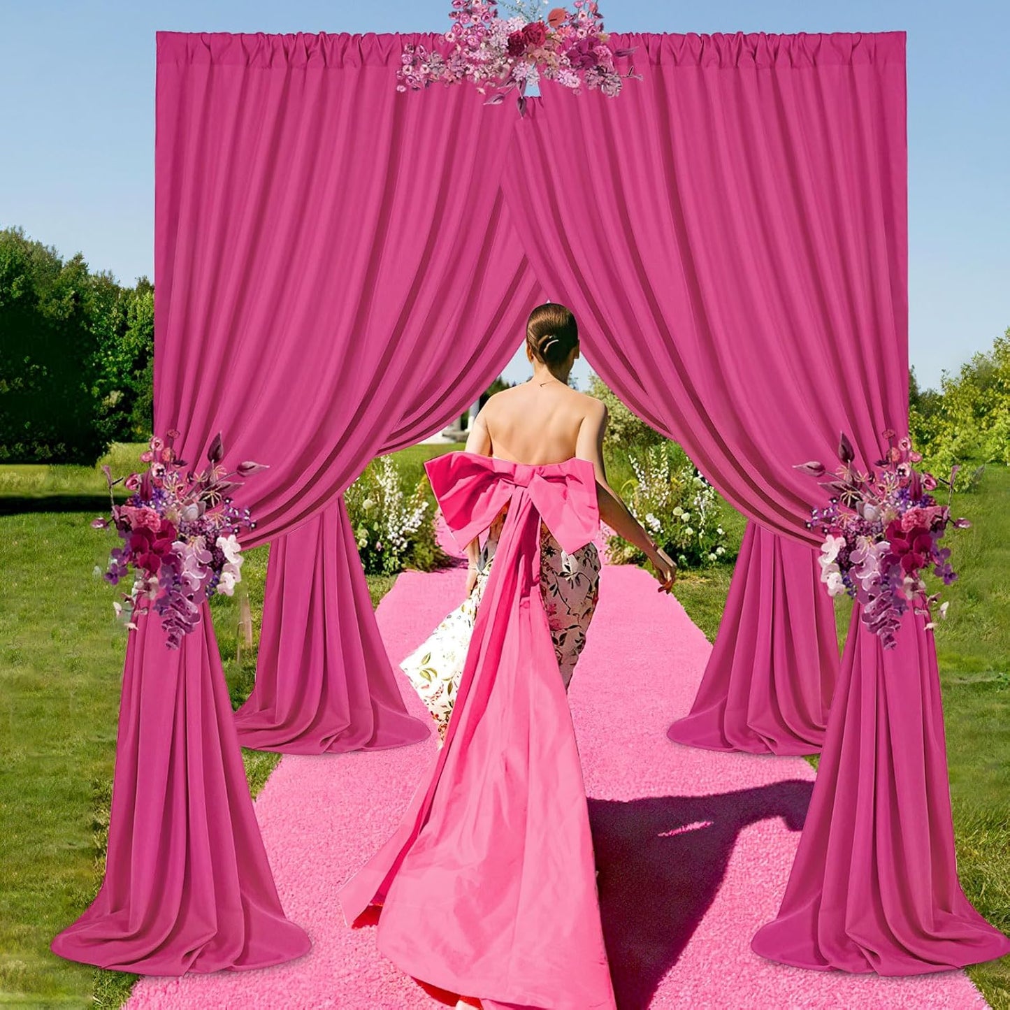 Hot Pink Backdrop Curtains for Parties: 20ft x 10ft Polyester Photography Backdrop Drapes Fabric - Wedding Birthday Decorations