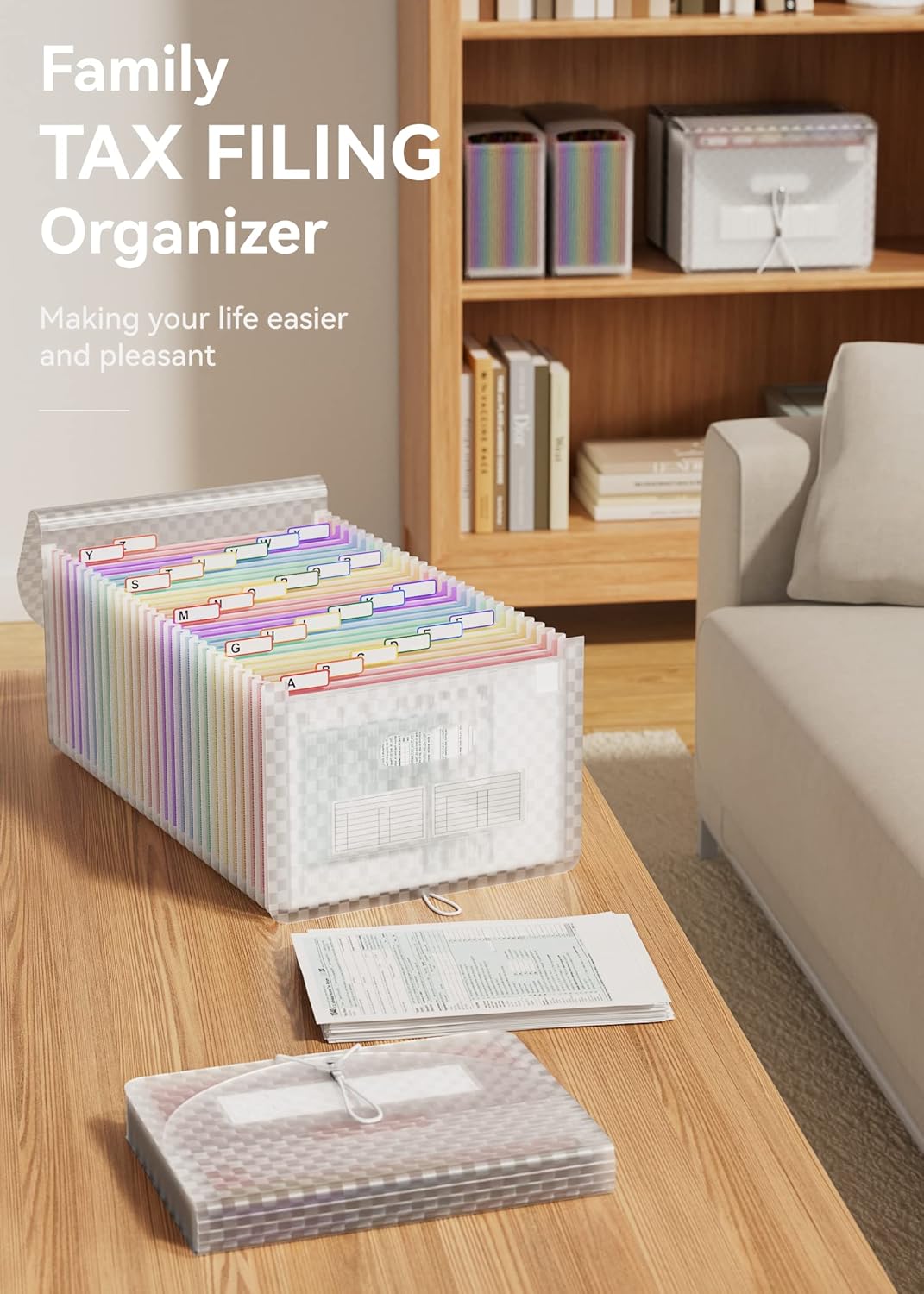 ABC life 26 Pockets Accordian File Folder Organizer Letter Size Expanding File Folder, A4 Portable Document Paper School Organizer, Expandable Multicolor Accordion Filing Folders with Labels(Pink)