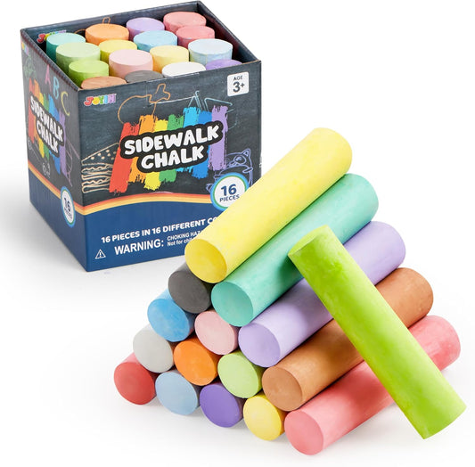 16 PCS Sidewalk Chalks Set Non-Toxic Washable Jumbo Chalk Bulk for Toddlers 1-3, Painting on Chalkboard, Driveway and Playground, Outdoor Activities, Gift for Kids, School Supplies