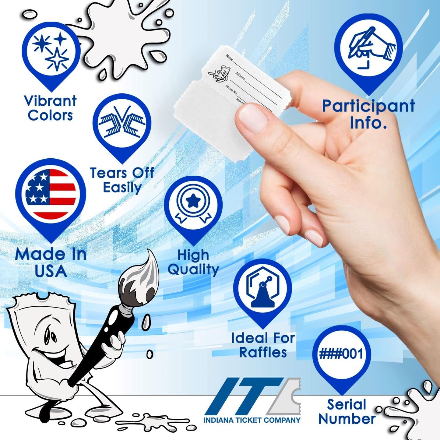 INDIANA TICKET CO. 1,000 White Raffle Tickets Double Roll, Premium Quality 50/50 Raffle Tickets, Tickets for Events, Carnivals, Door Prizes, Drinks and More