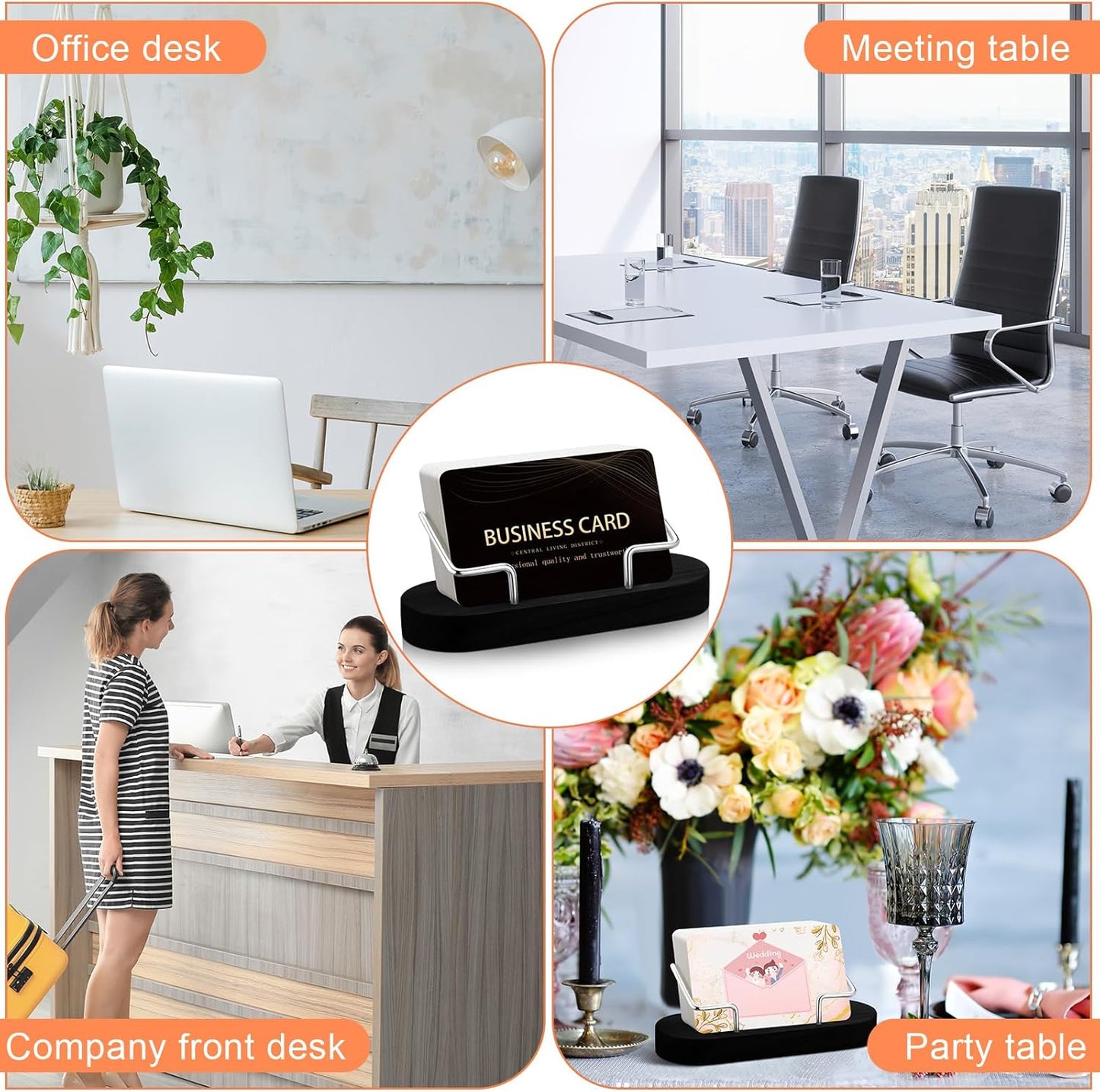 Amyhill 2 Pieces Wood Business Card Holder for Desk Wooden Business Card Display Stand Postcard Holder for Office Home Desktop (Black)