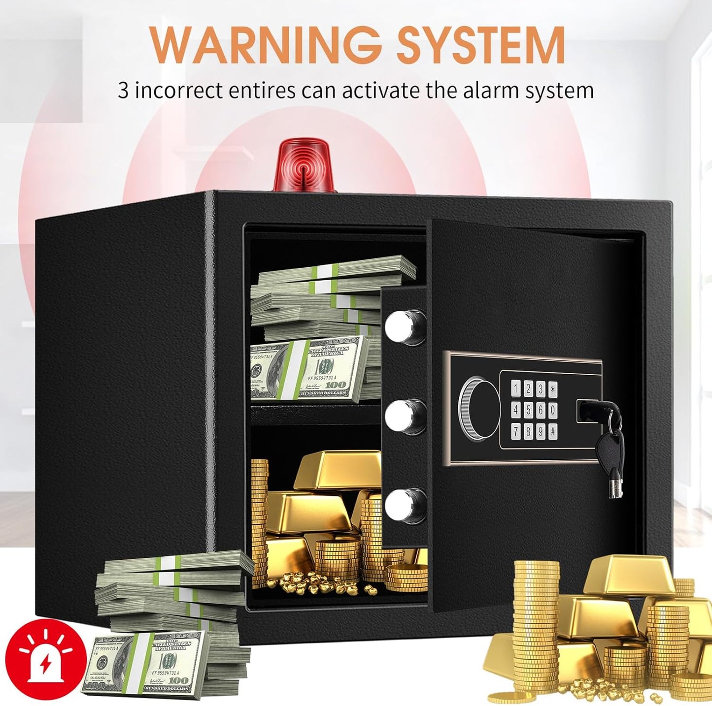 1.5 Cub Fireproof Safe for HOME USE, Anti-Theft Digital Security Safety Box with Electronic Keypad, Spare Keys and Removable Shelf, Home Safe Box Fireproof Waterproof for Money Medicine Document