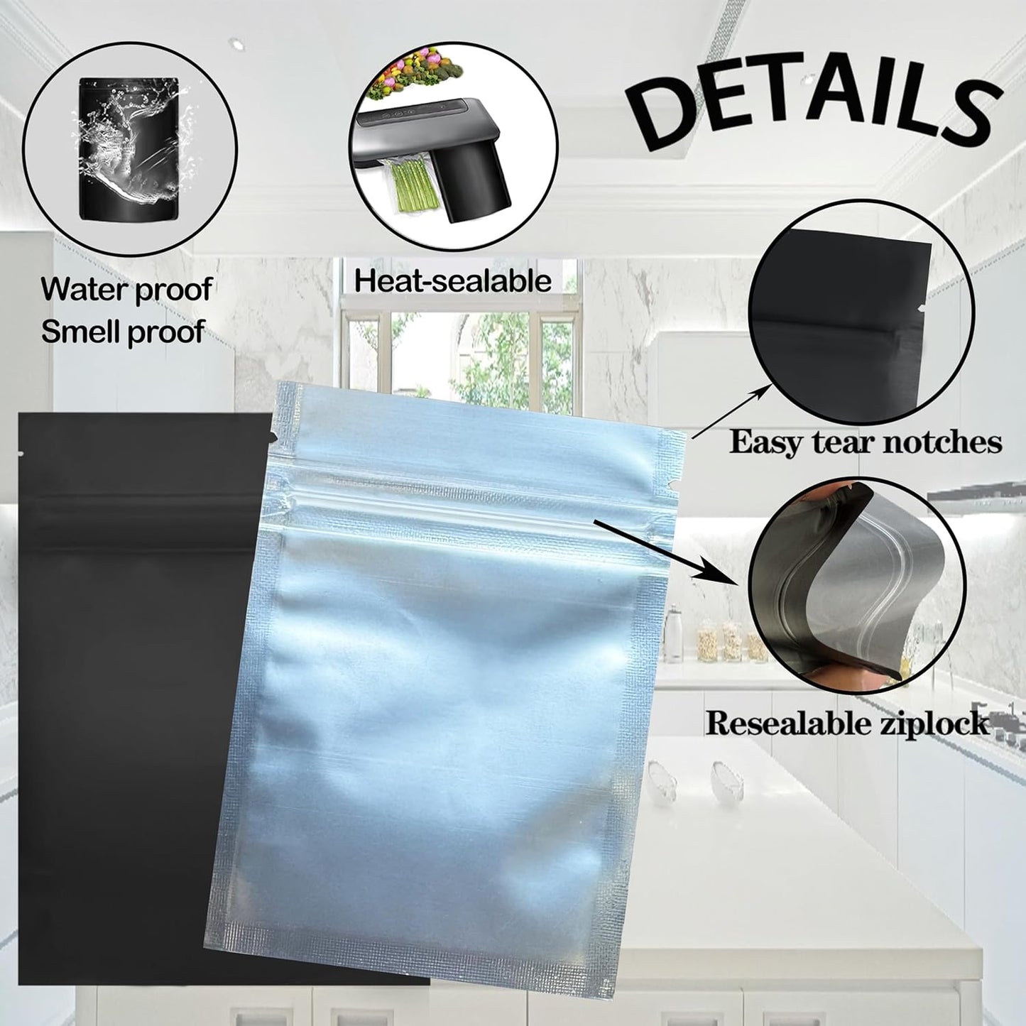 100 Pack Mylar Bags, 3 x 4 inchs Premium Smell Proof Bags with Double-sided Matte Design ，Resealable Food Storage Aluminum Foil Stand-up Packaging Bags. (1 Grams)