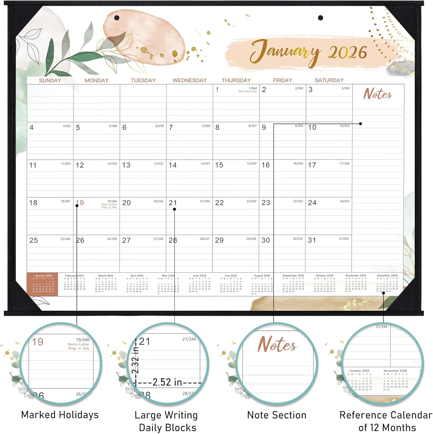 2026 Desk Calendar - Desk Calendar 2026, 22" x 17", July 2025 - December 2026, 18 Monthly Desk/Wall Calendar, Large Ruled Blocks, Notes, Thick Paper, Corner Protector