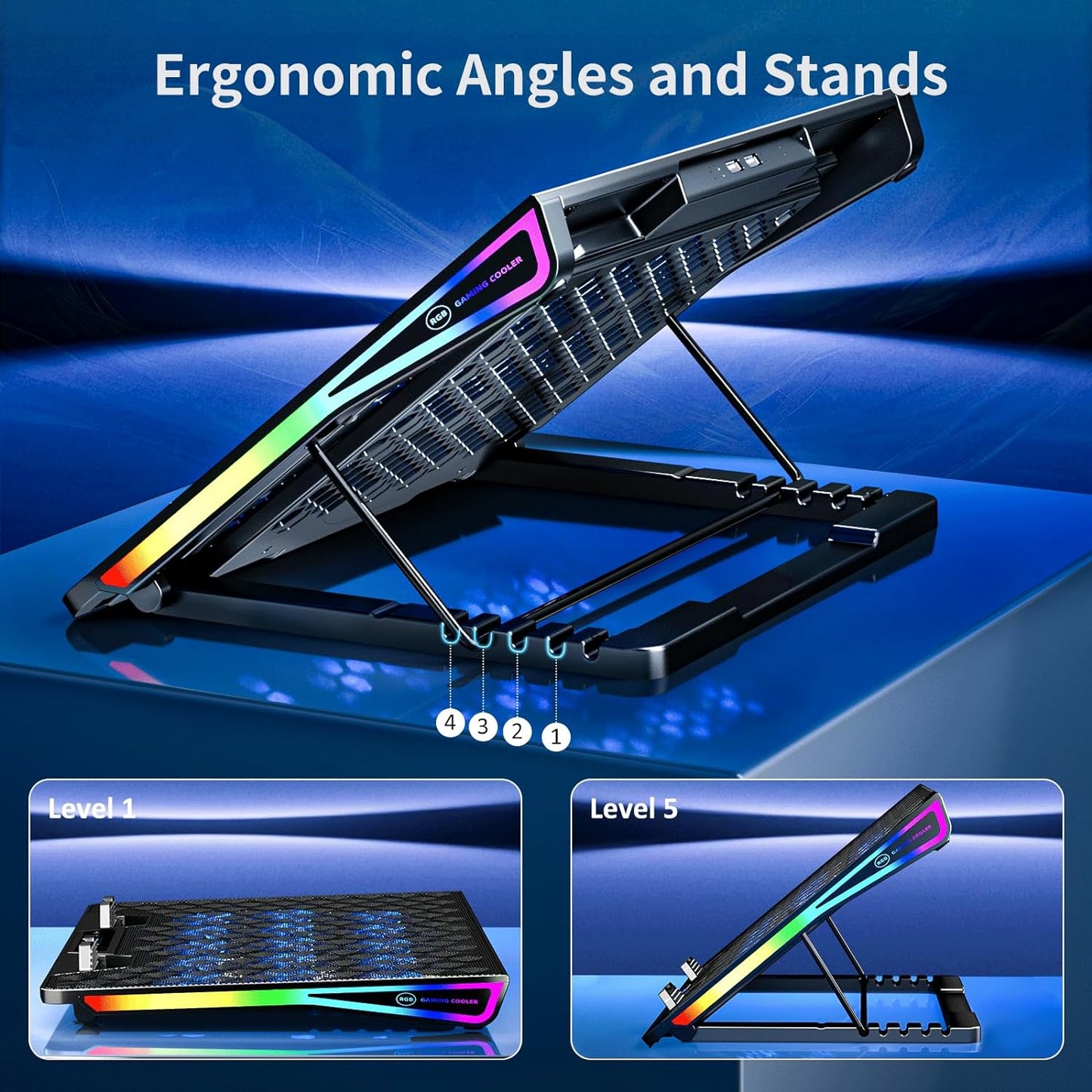 AICHESON Gaming Laptop Cooling Pad with 15 Cooler Fans, RGB Ultimate Computer Stand Base with Silent Fans for 15-18 Inch Laptops, Blue LED Lights
