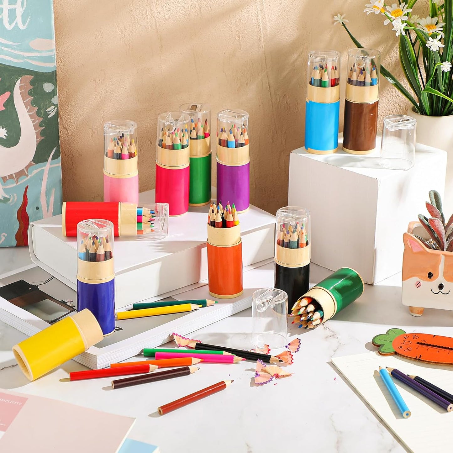 12 Sets Mini Drawing Colored Pencils Bulk with Sharpener for Kids 3.5" Small 12 Colors Travel Colored Portable Pencil Set Back to School Gifts for Students Adults Art Painting Classroom