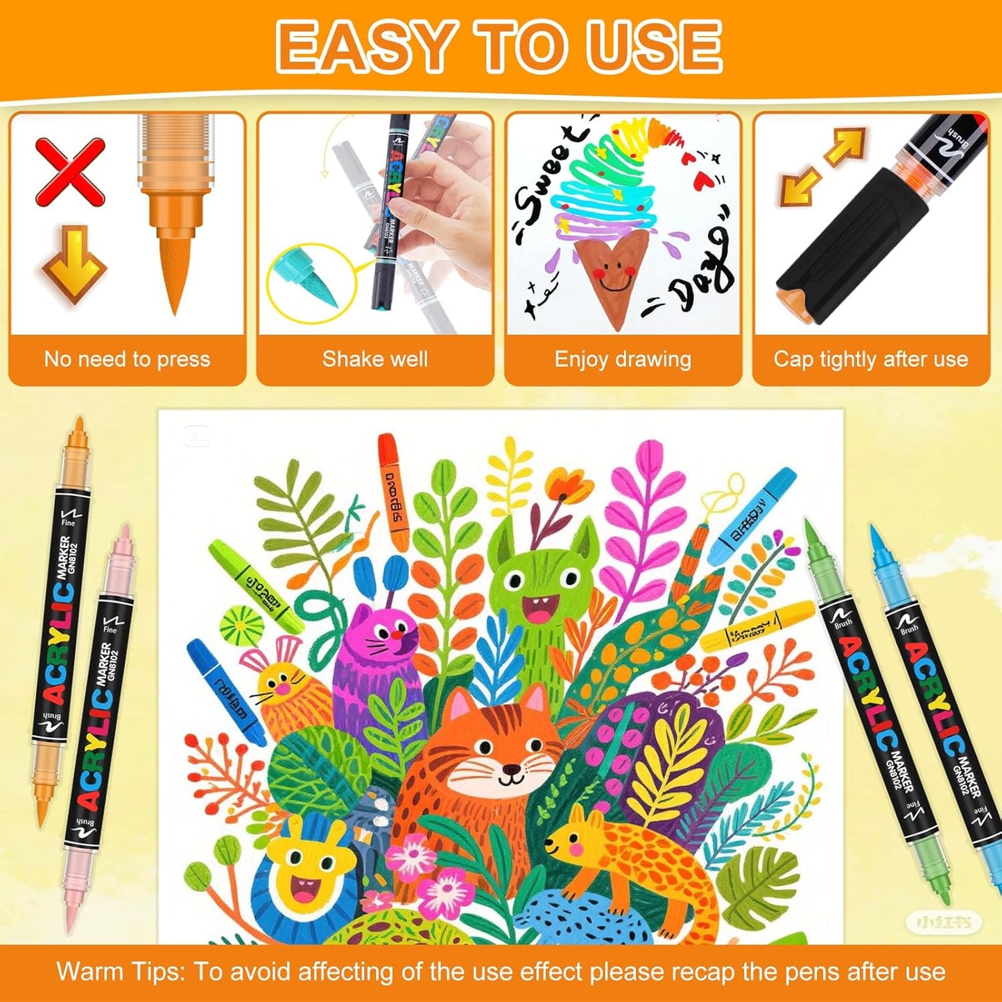 120 Colors Dual Tip Acrylic Paint Pens, 0.5-5MM Brush Tip & 1 MM Fine Tip Acrylic Paint Markers for Stone, Glass, Canvas, Rocks, Wood & More – Vibrant paint Markers and PAINT PENS for Crafting & DIY