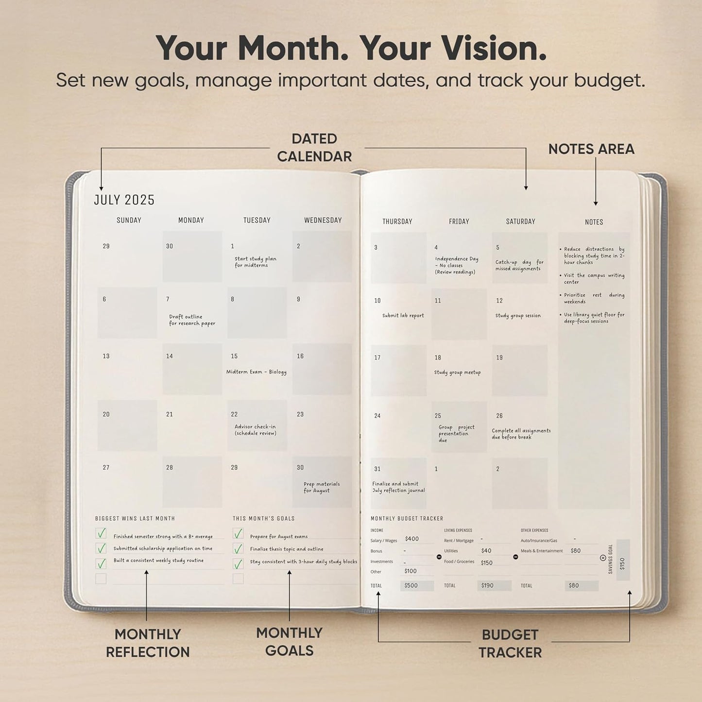 July 2025-2026 Planner 8.5 x 11 Pro Max - Dated Productivity & Academic 2025-2026 - Daily, Weekly & Monthly Planner With July Start Date - A4 - Productivity Store