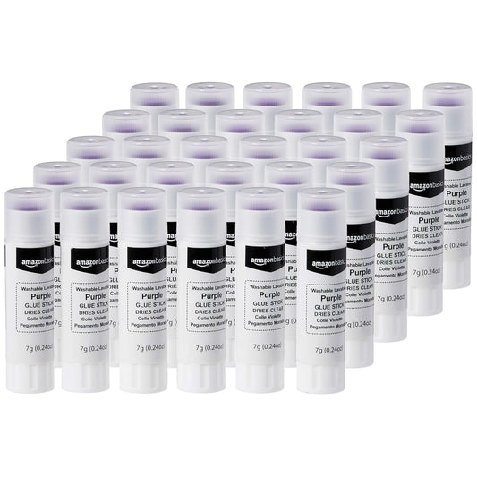 Amazon Basics Purple Washable School Glue Sticks, Dries Clear, 0.24-oz Stick, 30-Pack