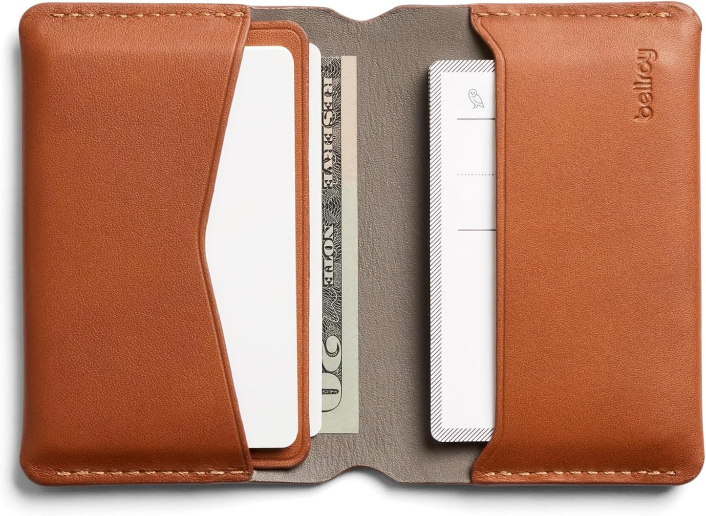 Bellroy Under Cover (slimline leather card wallet/holder with card storage, quick access slot, plus space for folded bills) - Caramel