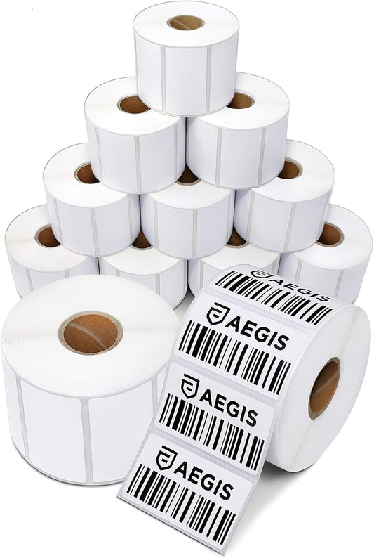 Aegis Adhesives - 2 ¼” X 1 ¼” Direct Thermal Labels for Barcodes, Address, Perforated & Compatible with Rollo, Zebra, & Other Desktop Label Printers (12 Rolls, 1000/Roll)