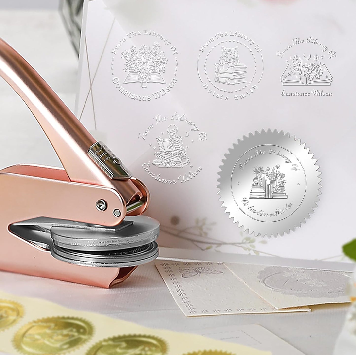Book Embosser Custom Embosser Stamp with Your Name or Design Personalized Library Embosser Stamp Customized Books Business Cards Paper Documents Notebooks etc. (01)