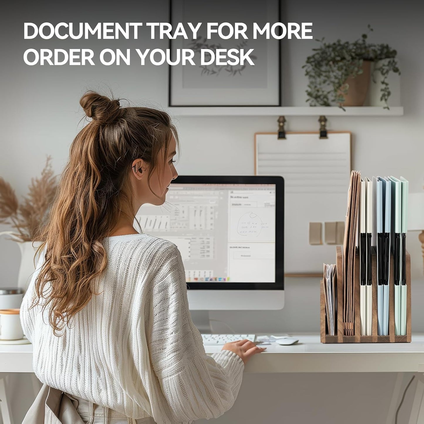 KIRIGEN Wooden Desk Mail Organizer 5 Slots File Paper Holder Desktop Wood Document Letter Holder Organizer for Home Office Dark Brown (5KWJJ-DBR)