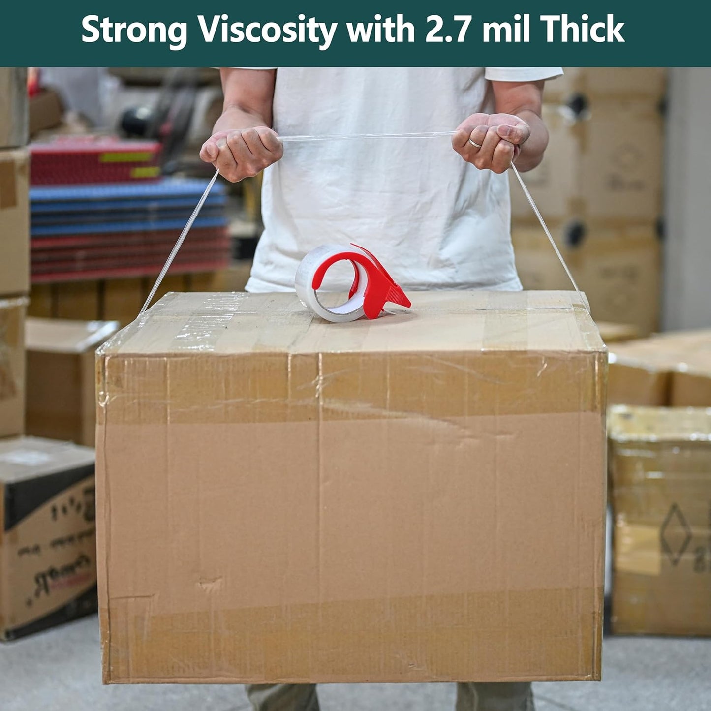 AUSTARK Clear Packing Tape, 2.7 mil, 1.88 inch x 60 Yards Per Roll, 6 Rolls Shipping Tape with Dispenser for Packaging Sealing Moving